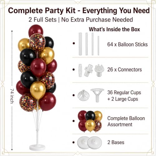 Hiins Balloon Column Kit Set of 2, Burgundy Black Gold Birthday Party Decor - Image 2