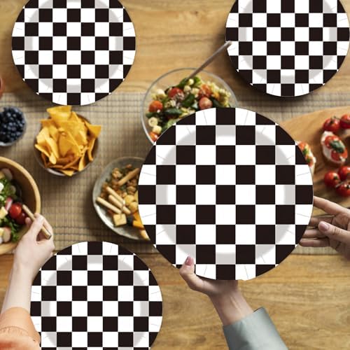 40Pcs Race Car Party Supplies Paper Plates and Napkins, 9 Inch Disposable Black White Checkered Flag Plates and Napkins for Race Car Birthday Party Decorations (Checkered) - Image 7