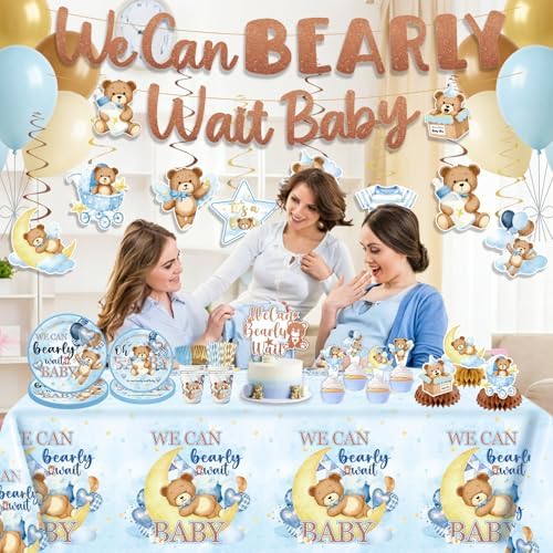 NeoRov 222 Pcs Blue Bear Baby Shower Decorations Tableware Set - Image 5