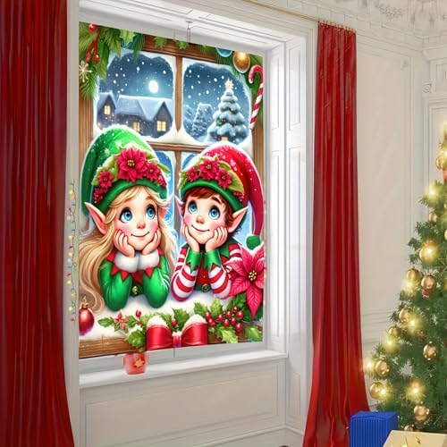 BlissYard Elf Christmas Window Banner Cover 31x47 Polyester - Image 4