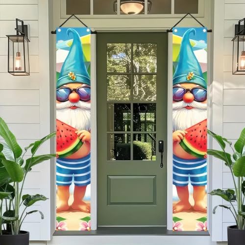 BlissYard 2pcs Welcome Summer Door Banner Hawaiian Beach Funny Gnome Porch Banners Sign Summer Sunshine Front Door Hanging Decor Banner for Seasonal Home Hawaii Tropical Party Outdoor Decorations - Image 2