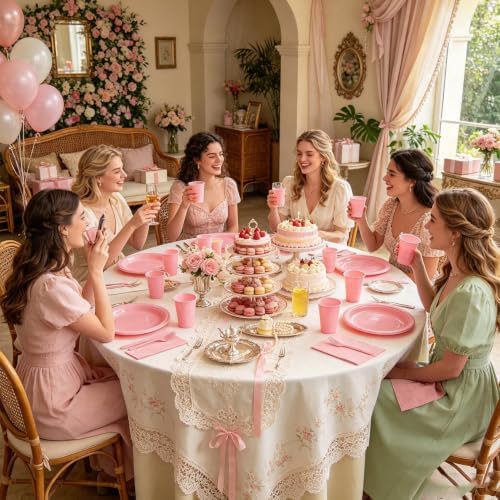 Pink Plastic Party Plates Set, Disposable Light Pink Plates and Napkins for Party, 50 of Each 9" Dinner Plate, Napkins, Cups & Cutlery Plastic Party Supplies for Birthday, Baby Shower, Wedding - Image 5