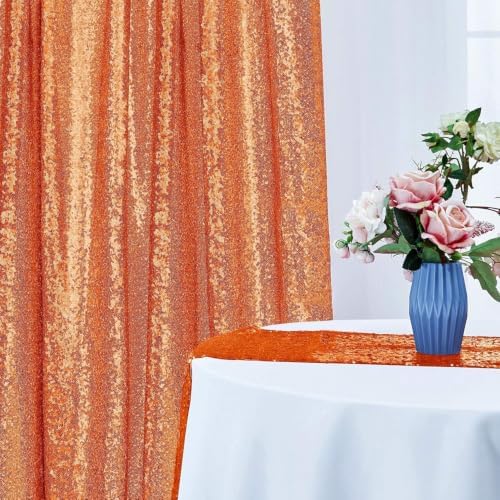 2×8FT-6PCS Orange Sequin Backdrop Curtains Panels, Photography Backdrop Glitter Curtains Fabric Background for Christmas Wedding Party Decor - Image 4