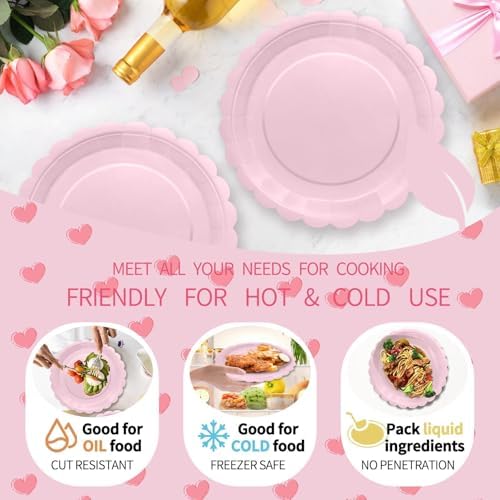 100Pcs Pink Party Supplies Include Pink Paper Plates and Napkins Disposable Pink Scalloped Plates for Birthday Baby Shower Mother’s Day - Image 3