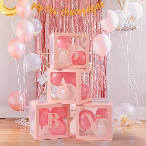Voircoloria Baby Boxes with Letters, Pink, 4 Transparent Balloon Boxes - Image 6