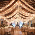 Dark Champagne Ceiling Drapes with Lights String for Weddings, 6 Panels 5ftx30ft Sheer Tulle Backdrop Photo Background Drapes for Wedding Ceremony Birthday Party Arch Decoration by WishCare
