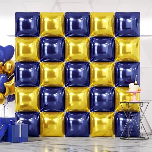 NISOCY 25PCS Navy Blue and Gold Square Foil Balloons Wall Backdrop by NISOCY