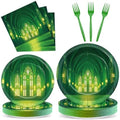 96Pcs Green Castle Paper Plates and Napkins Wonderland Theme Birthday Party Supplies Fairytale Movie Disposable Dinnerware Tableware Set for Princess Birthday Baby Shower Decorations Serve 24 by partygreeting