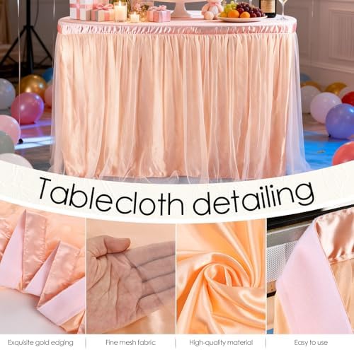 THARAHT Tulle Table Skirt 6FT 180CM Long for Rectangle Tables Round Tables Ruffle Desk Skirt for Princess Girls Birthday Party Cake Dessert Decorations Table Skirt - Image 3