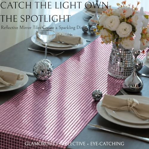 13 X 72 Inches Pink Disco Party Table Runner Glitter Mirror Events Decor - Image 4
