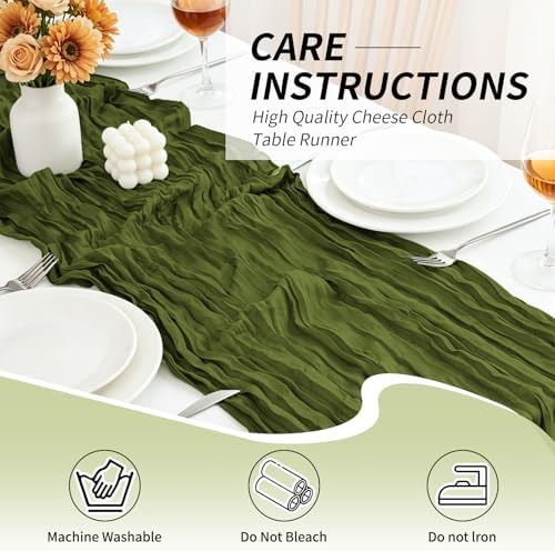 20 Pack Olive Green Cheesecloth Table Runner, 17x108 Inch Semi Sheer Boho Gauze Cheese Cloth Fabric Table Runners for Wedding Party Baby Shower Birthday Garden Farmhouse Table Decor - Image 4