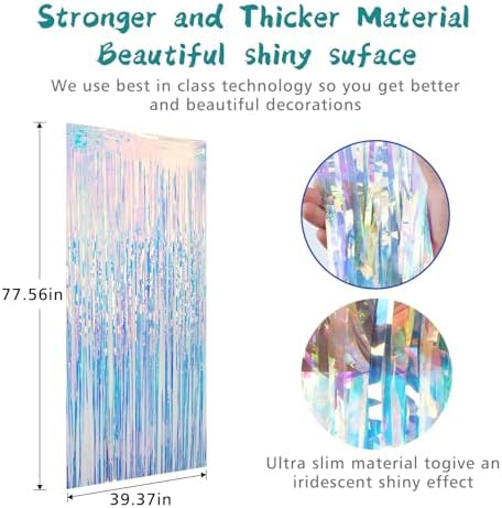 2 Pack Fringe Curtains Party Decorations,Tinsel Backdrop Curtains for Parties,Photo Booth Wedding Graduations Birthday Mermaid Frozen Sea Party Supplies (Iridescent) - Image 7