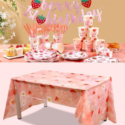 Strawberry First Birthday Decorations for Girl, Strawberry First Birthday Plates Serves 24, Strawberry Plates, Strawberry 1st Birthday Decorations, Berry Sweet One Birthday Party Decorations - Image 7
