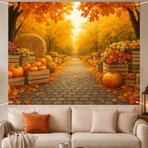 BlissYard Fall Backdrop Golden Tree Path Scene Decorations 8x6ft - Image 4