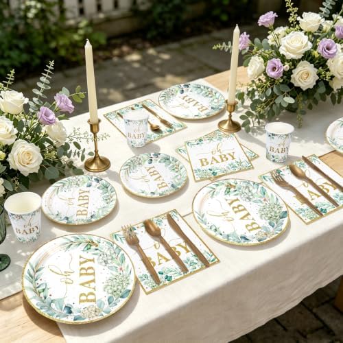 168pcs Sage Greenery Baby Shower Party Supplies, Neutral Party Decorations - Image 4
