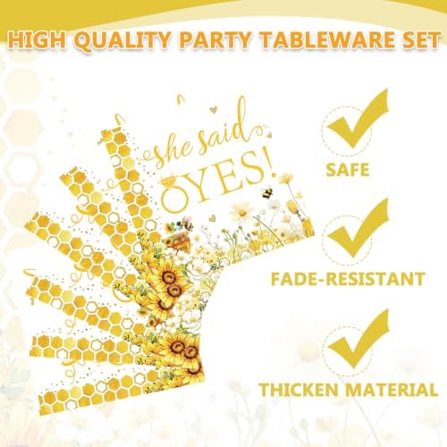 96 Pcs Bride to Bee Bridal Shower Tableware Set, Sunflower Honey Theme Party Supplies with Plates Napkins Forks, She Found Her Honey Engagement Bachelorette Party Decorations for 24 Guests - Image 4