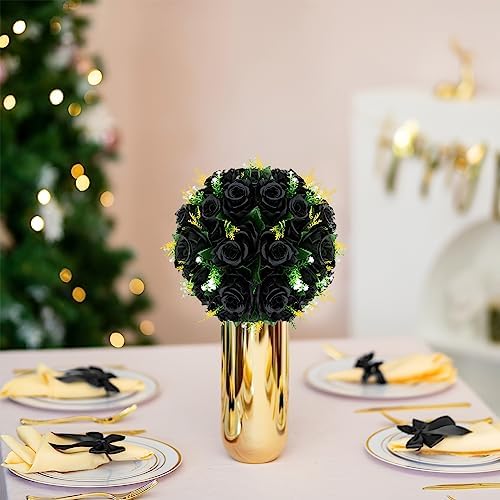 BLOSMON Black Rose Artificial Flower Balls for Wedding Centerpieces, 6 Pcs - Image 3