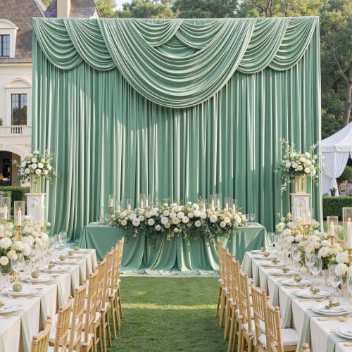 30ftx10ft Wrinkle Free Sage Green Backdrop Curtains for Parties, 6 Panels 5x10ft Silky Polyester Photo Backdrop Drapes Back Drop Cloth Drapery for Wedding Birthday Photography Background - Image 4