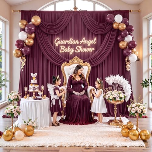 50 ft x 10 ft Wrinkle Free Maroon Backdrop Curtain for Parties, Polyester Burgundy Photo Backdrop Drapes 10 Panels 5x10ft for Baby Shower Wedding Birthday Photography Curtain Engagement Ceremony - Image 6