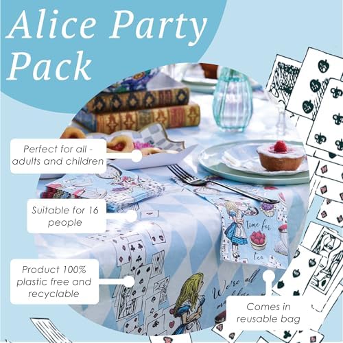 Talking Tables 50pcs Alice in Wonderland Disposable Plates, Cups, Napkins & Bunting Party Set for 16 Guests | Mad Hatter Party Decorations | Birthday Tea Party Decorations - Image 5