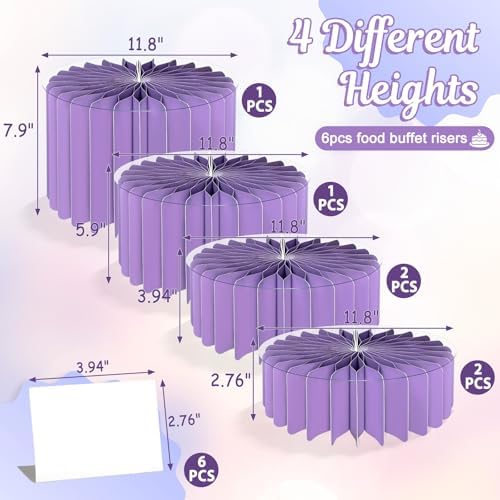 6Pcs Buffet Risers, Food Risers for Table, Foldable Cake Display Stands, Tall Cardboard Cupcakes Stand for Show Catering Desserts Jewelry Wedding Birthday Party Decoration (Purple) - Image 2