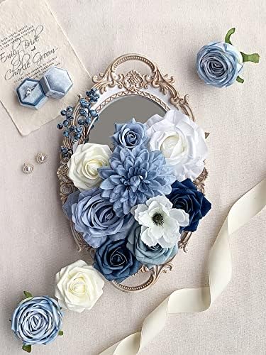 FACINOC Roses Artificial Flowers Blue Bouquet Box Set Fake Flower for DIY - Image 3