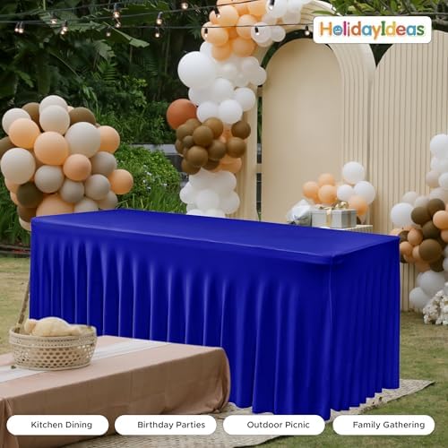 4 Pcs Royal Blue Spandex Table Covers 8ft Rectangle Ruffle Skirts for Party - Image 4