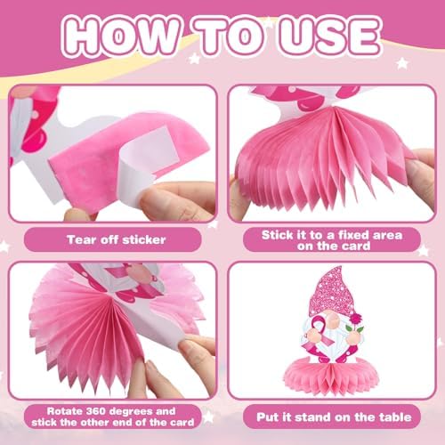 Pickmesh 12 Pieces Breast Cancer Awareness Table Decoration Honeycomb - Image 5