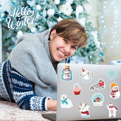 OHOME Winter Stickers | 100 PCS Snowflake Stickers for Kids - Vinyl Winter Games Toys Gifts Activities Party Favors Supplies - Snowman Crafts Bulk for Classroom Home - Image 4