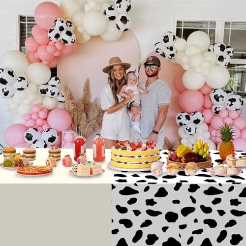 12 Pack Cowgirl Baby Shower Plastic Tablecloth for Rectangle Tables, Cow Print Western Disposable Table Cover, Pink Rustic Table Cloth for Western Farm Cowboy My First Rodeo Baby Shower Party Decor - Image 5