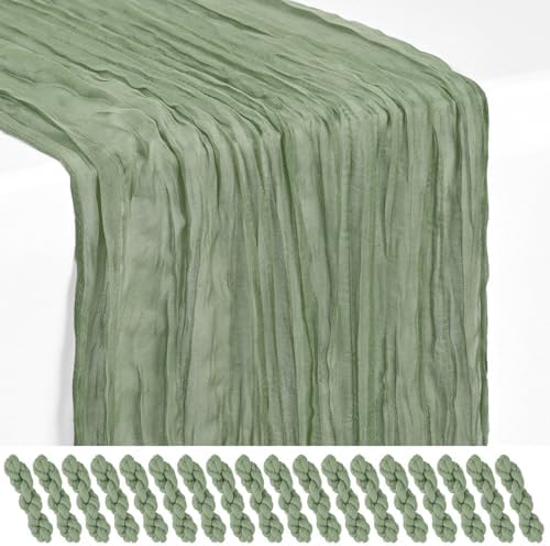 18 Pack Sage Green Cheesecloth Table Runner 17x108 Inches Boho Home Decor by Showgeous