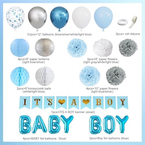 Ouddy Party Blue Baby Shower Decorations for Boys with Its a Boy Banner - Image 2
