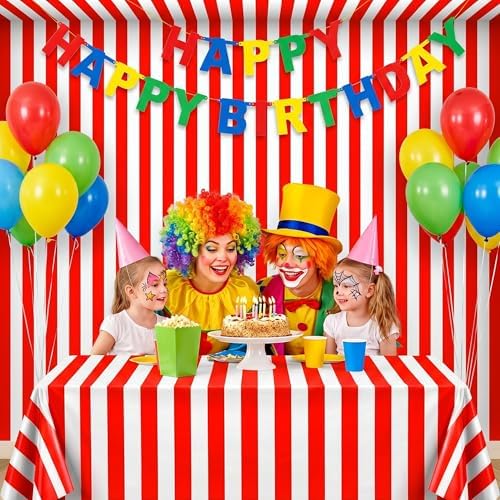 100FT x 54IN Carnival Red & White Striped Tablecloth Roll with Cutter Box - Image 2