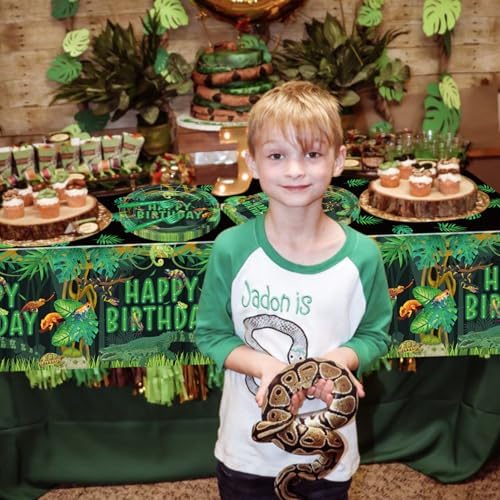 Reptile Birthday Party Supplies for 20 Guests, Disposable Tableware Set Includes Plates, Napkins, Forks, Tablecloth, Jungle Swamp Wilderness Snake Lizard Alligator Turtle Birthday Decorations for Kids - Image 4
