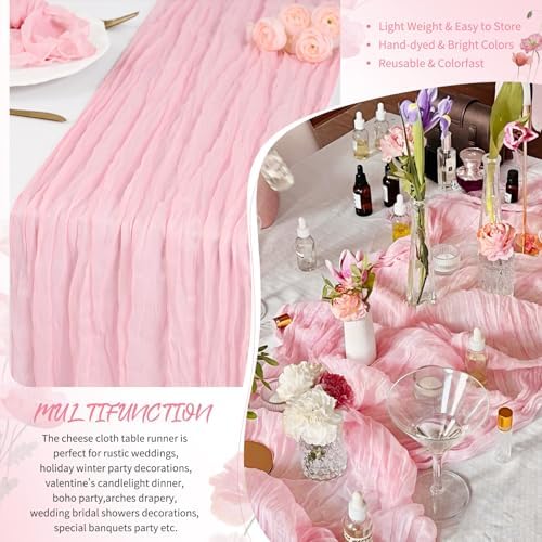 18 Pack Light Pink Cheesecloth Table Runner 17x108 Inches Boho Home Decor - Image 5