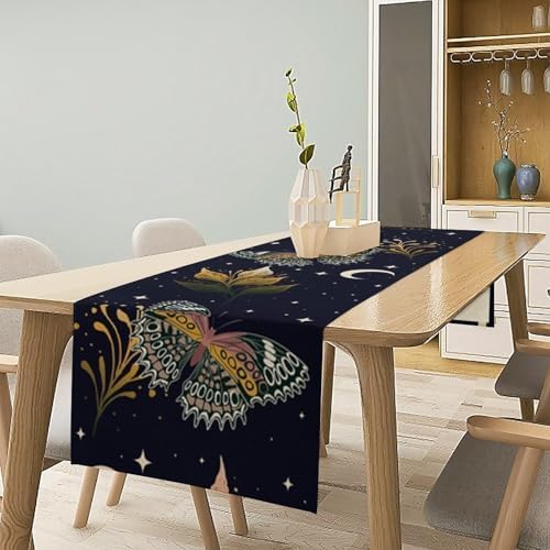 Magic Moon Moth Table Runner Gothic Butterfly Boho Moon Stars Herb Fall Seasonal Autumn Dinner Runner for Farmhouse Party Holiday Home Kitchen Dining Table Decoration 13"x70" - Image 2