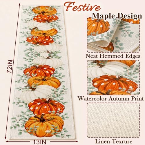 ONFAON Fall Decorations for Home, Fall Table Runner 13x72 Inch Linen - Image 3