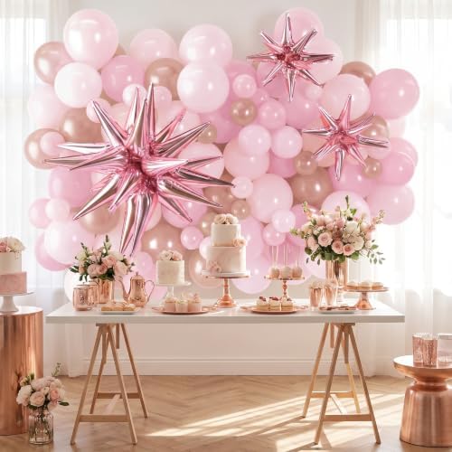Rose Gold Starburst Balloon Clusters - Pink White Champagne Mix, Pack of 3 - Image 2
