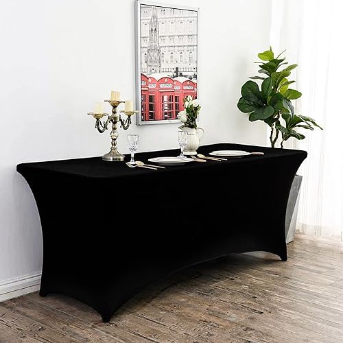Fixwal 10 Pack 8FT Black Tablecloth Rectangle Spandex Fitted Table Cover - Image 7