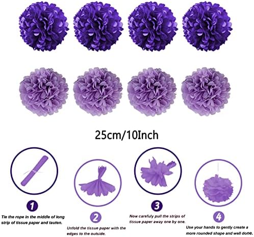 ZERODECO Party Decorations, 41 Pcs Purple Papar Fans Pompoms Garlands String Tissue Paper Tassel for Fiesta Home Bridal Baby Shower Wedding Boy Girl Birthday Party - Image 3