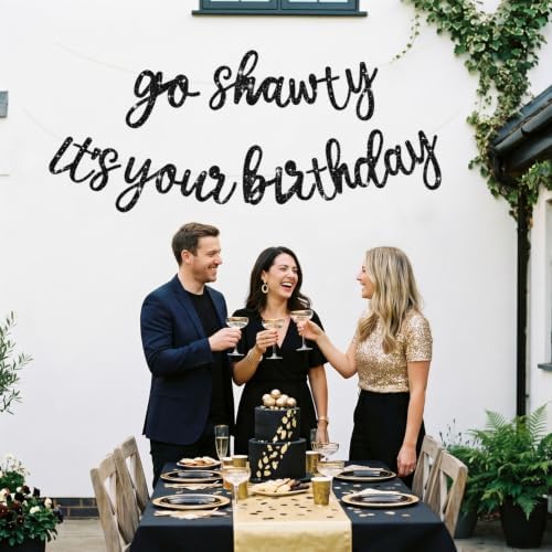 BEISHIDA Glitter Black Pre-Strung Go Shawty It's Your Birthday Banner Decor - Image 5