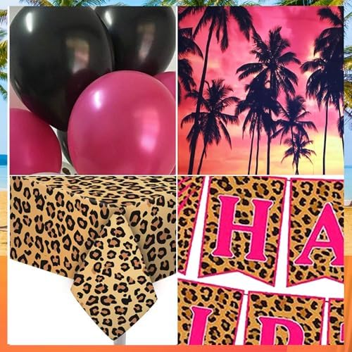 Jersey Shore Themed Birthday Party Decorations, Tropical Beach Background, Cheetah Happy Birthday Banner, Cheetah Tablecloth, Karma Balloons, Fun Party Decor - Image 4