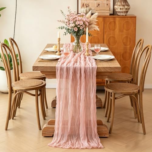 Pink Cheesecloth Table Runner, 10FT Dusty Pink Boho Gauze Table Runner for Spring Easter Girl Baby Shower Bridal Shower Wedding Tea Party Pink Birthday Decorations - Image 4