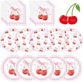 40 Pcs Cherry Birthday Decorations - Pink Bows Plates and Napkins Party Supplies, Disposable Scalloped Bowknot Paper Dinner Plates Napkins Sets for Fruits Cherry Table Party Decor Favors, Serves 20 by Litmitfu