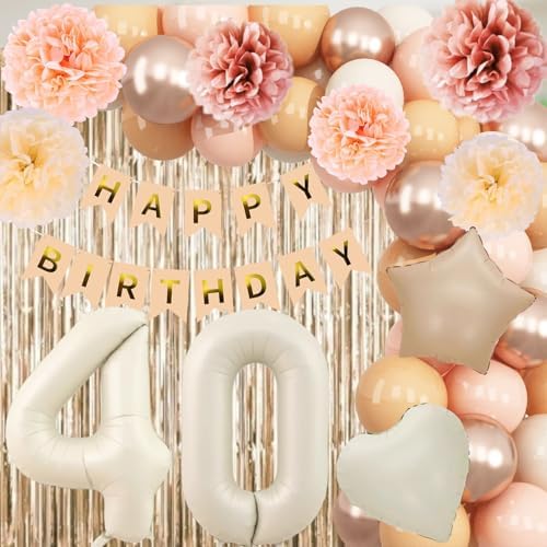 Beige Happy 40th Birthday Party Decoration Women Cream Number 40 Balloon - Image 2