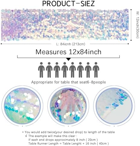 1 Pack Mermaid Party Table Runner 12 x 84 Inches Mermaid Tail Scales Sequin Table Runner Glitter Holographic Table Cover for Birthday Party Ocean Decorations - Image 5