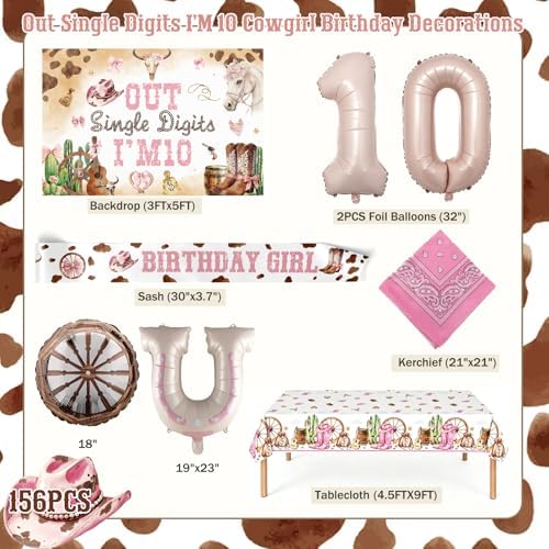 Out Single Digits I’M 10 Cowgirl Birthday Decorations for Girl, Pink Rodeo Party Decoration 10 Year Old Western Party Supplies with Double Digits Backdrop, Banners, Tablecloth, Cake Cupcake Topper - Image 2