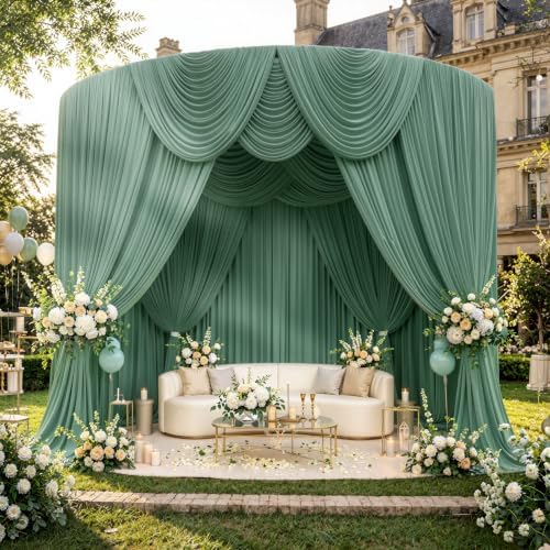 50ftx10ft Wrinkle Free Sage Green Backdrop Curtains for Parties, Polyester Green Photo Backdrop Drapes 10 Panels 5x10ft for Wedding Birthday Baby Shower Photography Background - Image 7