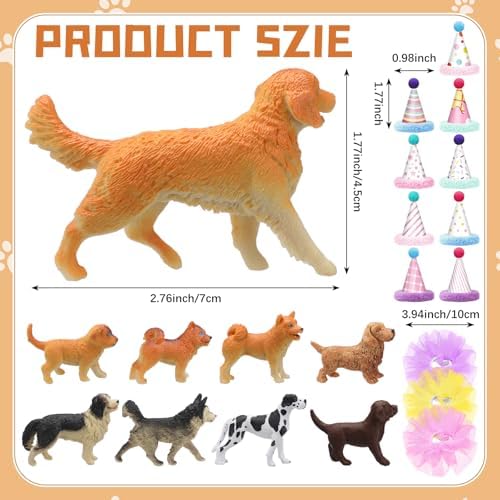 Weysat 27 Pcs Dog Cake Topper with Party Hats Pom Poms Animal Figures - Image 2
