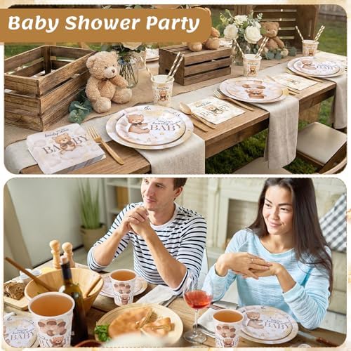 450 Pcs Bear Baby Shower Tableware Set, Serve 50, Brown - Image 5
